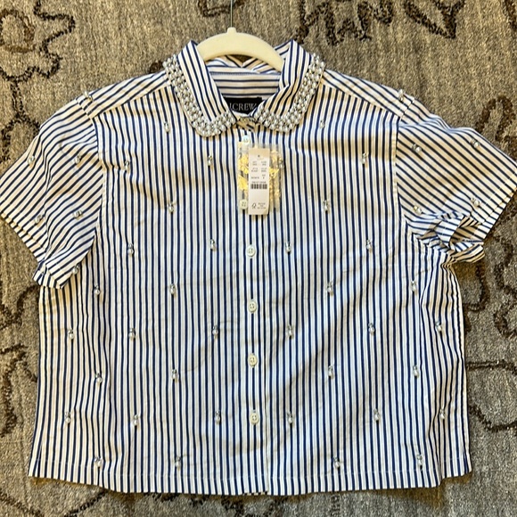 J Crew Collection cropped striped shirt with pearls - Picture 2 of 6